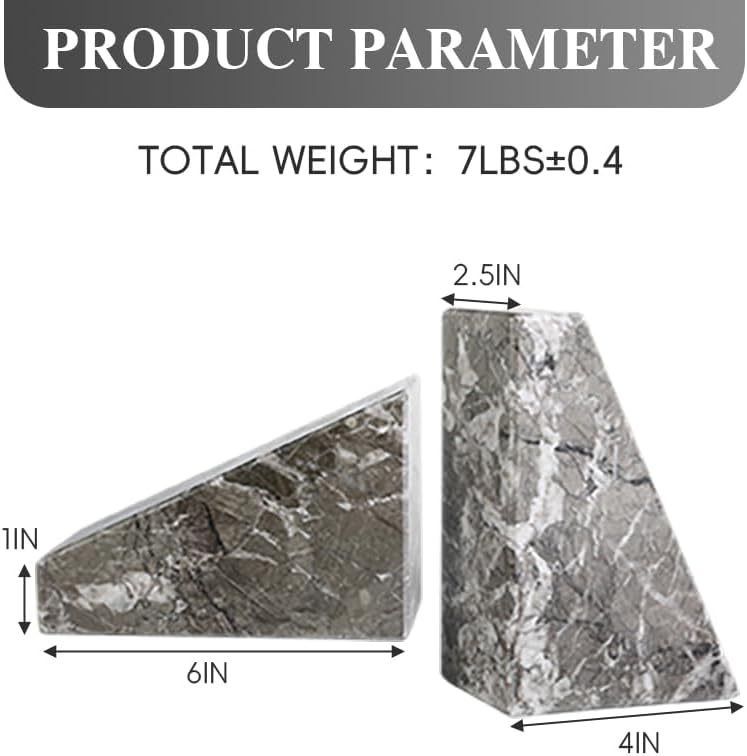 Marble Bookends / Large Bookends for Heavy Books / Trapezoid-grey