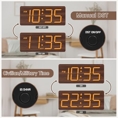DreamSky Wooden Digital Alarm Clock for Bedroom with Large Numbers