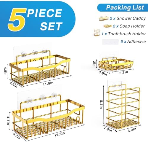 Shower Caddy 5 Pack,Adhesive Shower Organizer for Bathroom Storage&Home Decor&Kitchen,No Drilling,Large