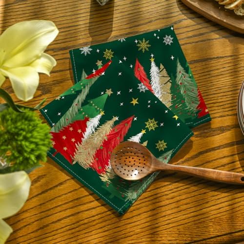 Horaldaily Christmas Cloth Napkins, Pine Tree Stars, Green, Set of 6