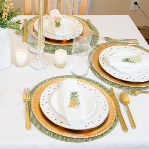 Niviy Round Placemats, Placemats Set of 4 Washable Place Mats, Green 15"