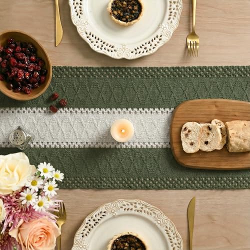 Artoid Mode Army Green Farmhouse Woven Table Runner 12x108 Inch