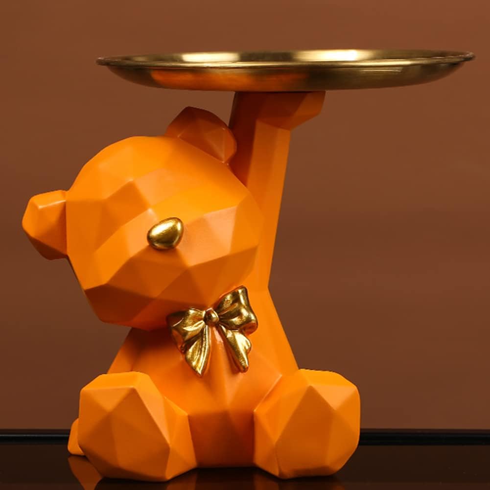 Geometric Bear Storage Tray Resin Lovely Nordic Bear Sculptures Keys Holder Lipsticks / Orange