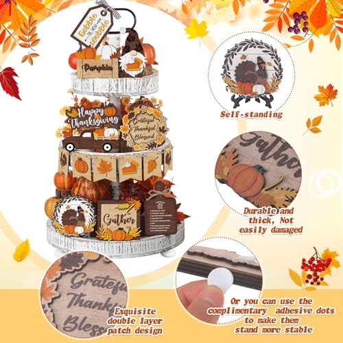 BBTO 15 Set Fall Tiered Tray Decor Rustic Farmhouse 3D Layered Wooden Signs