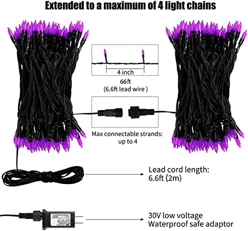 Minetom Halloween String Lights Outdoor, 66Feet 200 Led Purple Lights with 8 Lighting Modes for Halloween Garden Christmas Xmas Tree Lights Decor(Purple)