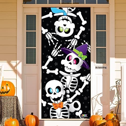 JOYIN 3 Pcs 30”x72” Door Cover Skeleton Halloween Decorations Indoor, Haunted House Home Decor Stickers Party Supplies Favors for Garage Window Wall Cute