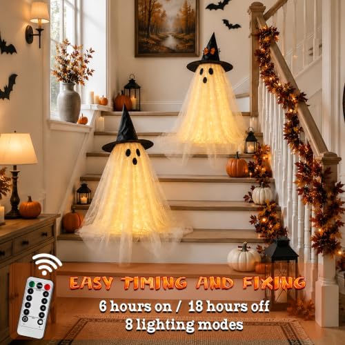 AYGXU 2pcs Halloween Decorations Indoor,Ghost Decor with String Lights Remote Control,Halloween Party