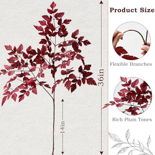 Waipfaru 36" Fall Stems for Vases, Burgundy Fall Floral Stems (6pcs)
