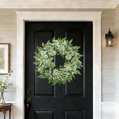24" Faux Eucalyptus Fern Wreath for Front Door, Year-Round Farmhouse