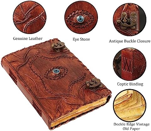 Hocus Pocus Book Of Spells, Spell Books With Real Spells, Prop Halloween Decorations Decor, Book Of Shadows Spell Book, Witchy Gifts For Women Spellbook Leather Bound Journal, Grimoire Witch 10 x 7