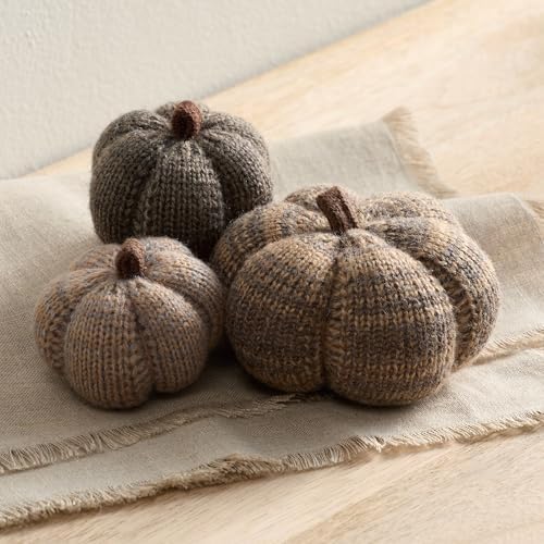 Set of 3 Cozy Mini Knit Pumpkins (Cobblestone Multi-Size Set)