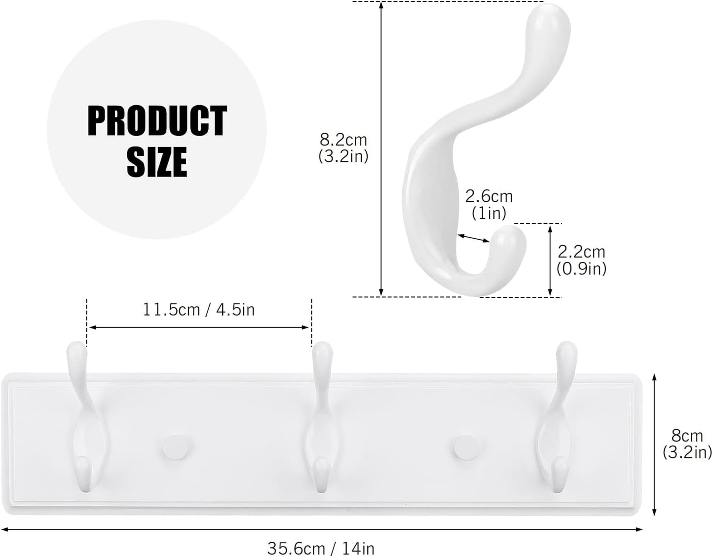 Wooden Coat Rack / White / 3 Hooks