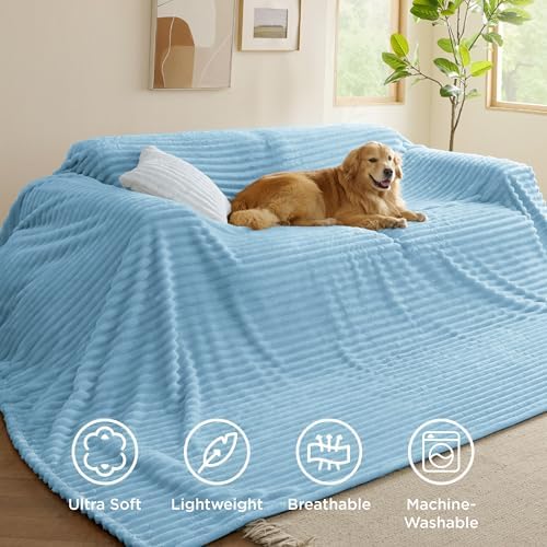 Bedsure Soft Large Fleece Blanket for Bed Light Blue 120"x120"