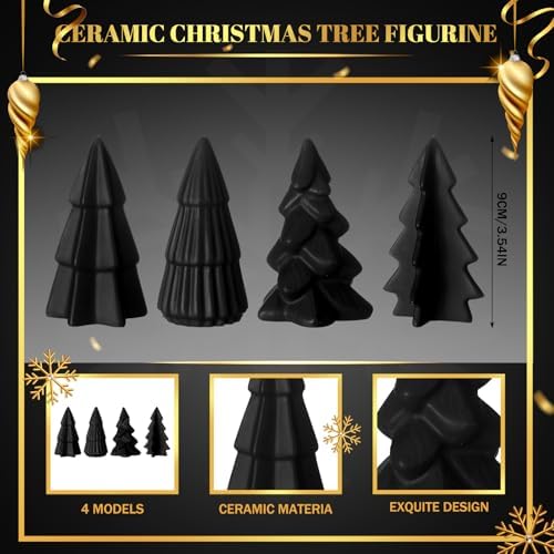 Nuenen 8 Pcs Black Ceramic Christmas Tree Decor Winter Decoration, Classic