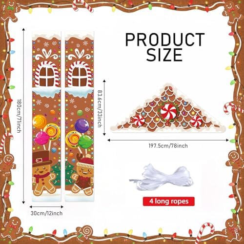 Christmas Gingerbread House Decorations Xmas Candy Door Covers Gingerbread House Party Porch Banner Backdrop Merry Christmas Hanging Decor for Front Door Holiday Home Party Supplies