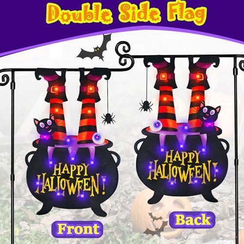 Halloween Lighted Garden Flag, Witch Feet Yard Decor, 28x40 In