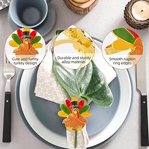 Halatool Thanksgiving Turkey Napkin Rings Set of 8, Alloy Fall Napkin Rings Dinner Tables Holders for Thanksgiving Weddings Holidays Gathering Dinner Party Decorations