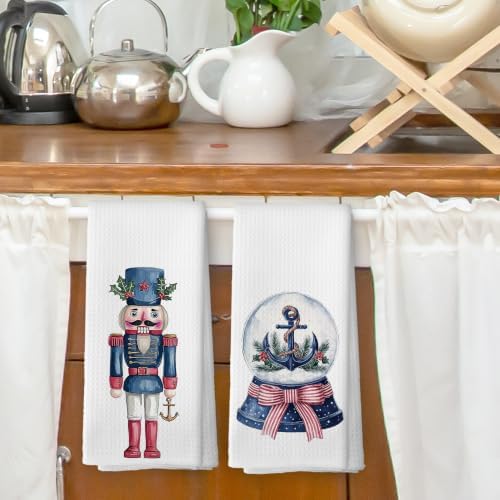 Nautical Christmas Winter Kitchen Dish Towels 16x24, Set of 2