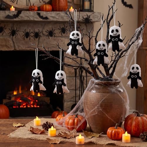 Mindsoft 12 Pack Felt Halloween Ghost Hanging Ornaments with Black Cat