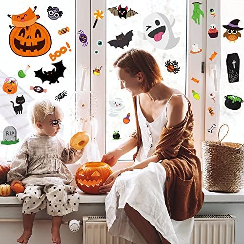 6 Sheet Window Clings - Cute Halloween Stickers and Decals for Kids - Indoor Window Decorations