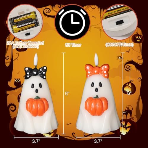 Halloween Ghost Flameless Candles with 6H Timer Hand-Painted Bows