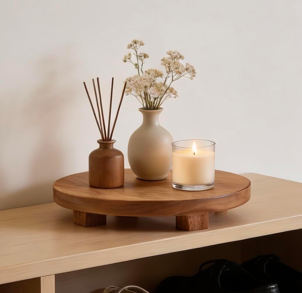 footed wooden tray / wood pedestal stand