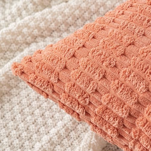 MIULEE Corduroy Decorative Throw Pillow Covers 16x16 Coral Pack of 2