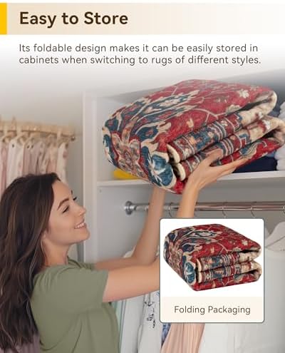 RELEANY Washable Area Rug, 3'x5', Red/Blue
