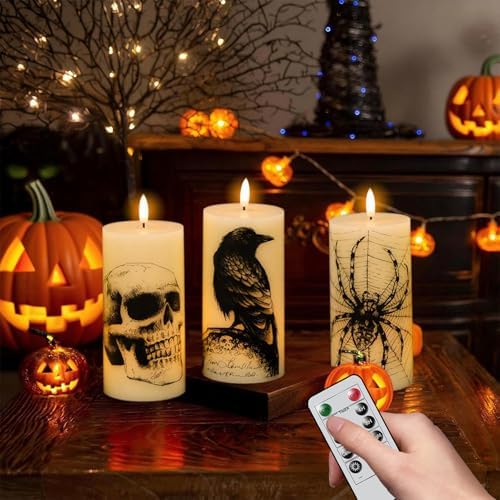 Halloween Skull Flameless Candles Battery Operated Remote Timer