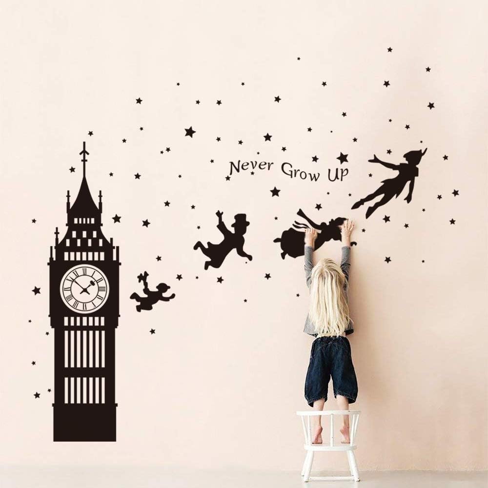 Wall Decals Peel and Stick for Nursery London Silhouette Quotes Wall Art Stickers Baby Kids / Black