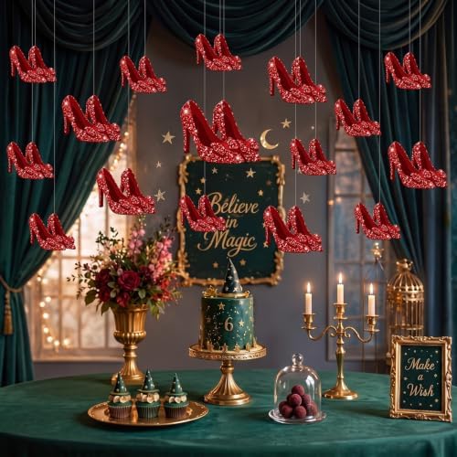Preboun 20 Pcs Wizard Themed Decoration Red Slippers Hanging Banner