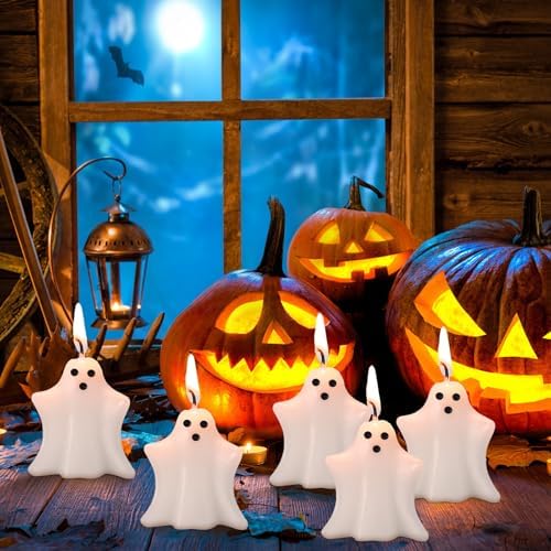 Jutom 10 Pcs Halloween Ghost Candles Mini Ghost Decor, Cute
