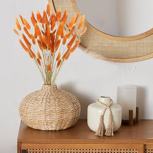 Dried Bunny Tails Flowers Lagurus Ovatus Orange Pampas Grass Natural Dried Floral Arrangement Dry Flowers for Halloween Christmas Boho Decor Home Wedding DIY Craft Decoration