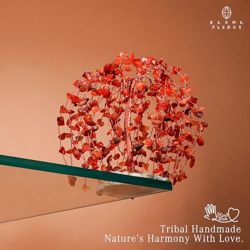 KARMAPLEDGE Chakra Tree of Life Birthday Gifts for Women, Home and Office Decor, Handmade Carnelian Crystal Tree for