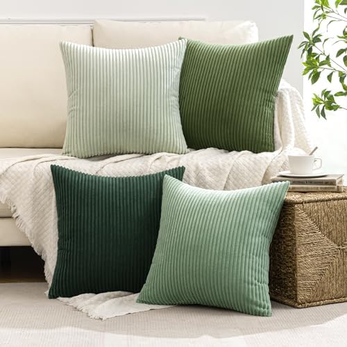 MIULEE Soft Corduroy Decorative Throw Pillow Covers Forest Green 16x16