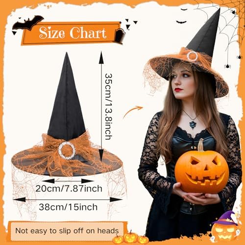 Witch Hat for Women Lace Halloween Costume Hat with Sparkling Buckle