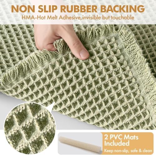 MIULEE Set of 2 Waffle Bathroom Rugs Sage Green Bath Mat 17"x24"+18"x30"