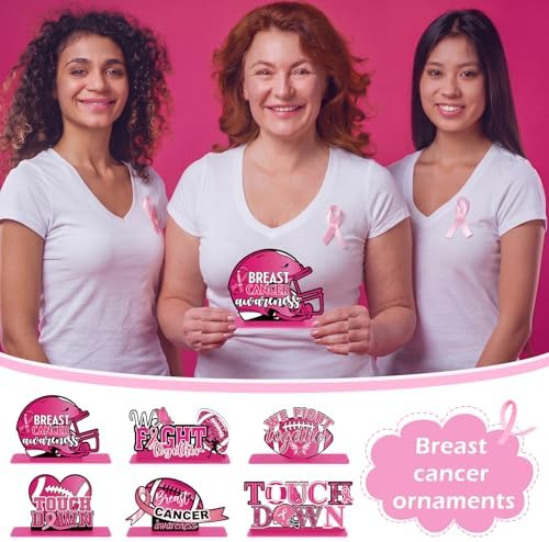 Yalikop 6 Pcs Football Breast Cancer Awareness Table Decorations