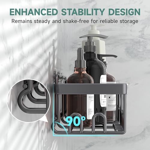 Veken Rustproof & Waterproof Shower Caddy 6-Pack, No Drilling Adhesive Shelves Rack with Soap Holder, Large Capacity