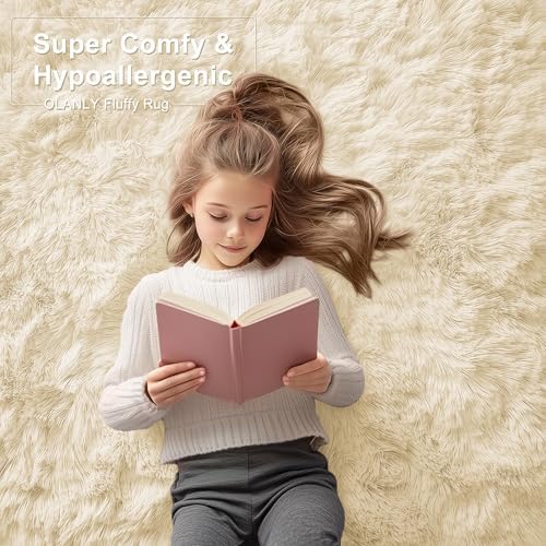 OLANLY 9x12 Machine Washable Large Area Rugs for Living Room, Bedroom, Soft Fluffy Shaggy Bedside Rug, Indoor Floor