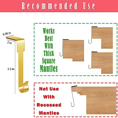 6 Pcs Christmas Stocking Holders Mantel Hook Hangers Fireplace Hooks Hanger Christmas Stocking Hook Fireplace Hanger Grip for Christmas Party Decorations (Gold, 6)