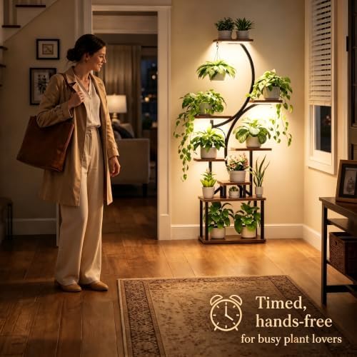 BACEKOLL Plant Stand Indoor with Grow Light, 8 Tier Corner Plant Shelf Tall