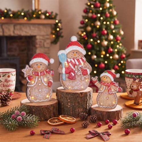 Suzile 3 Pcs Christmas Gingerbread Figurines, Wooden Rustic Tabletop Decor