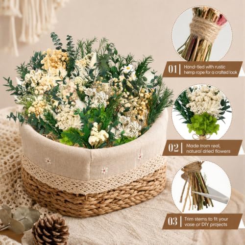 12/24PCS Handmade Dried Flower Bouquet with Stems Natural Dried Wildflowers 7.5 Inch Mini Dry Flowers for Vase Farmhouse Decor, Wedding Styling, Photography Props, Gift DIY(12pcs, Eucalyptus)