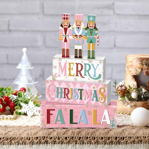 Yousoontic 4 Pcs Christmas Pastel Nutcracker Rustic Farmhouse Decor