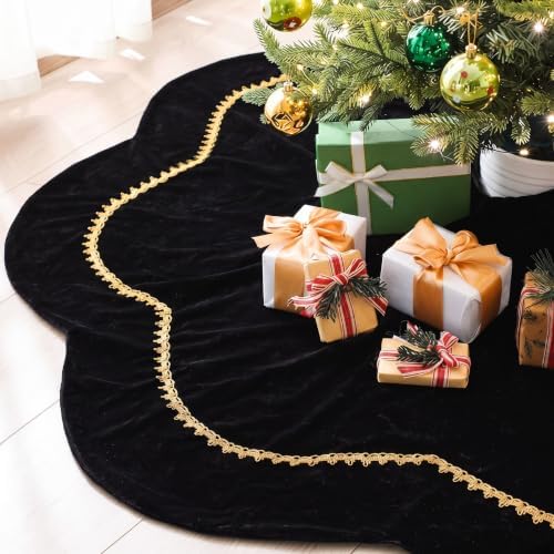 Arrowbash Black 60 Inch Christmas Tree Skirt Velvet Scallop Ddge