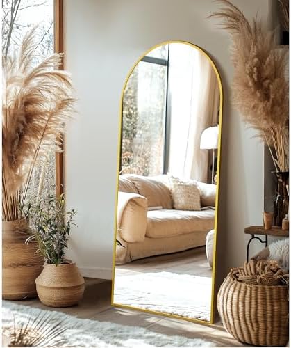Delma Arched Full Length Mirror with Stand, 69x24 Gold Floor Mirror