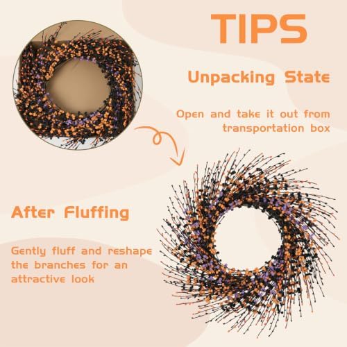 Idyllic 24 Inch Halloween Wreath Black Orange Purple for Front Door