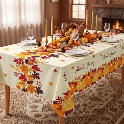 6 Pack Thanksgiving Pumpkin Disposable Plastic Tablecloth 54" x 108" Autumn Party Table Cloths Disposable for Thanksgiving Party Decorations Indoor or Outdoor Birthdays Buffet Table