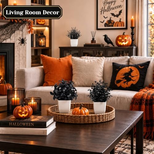 Der Rose 4 Pack Black Artificial Plants for Indoor Halloween Decor